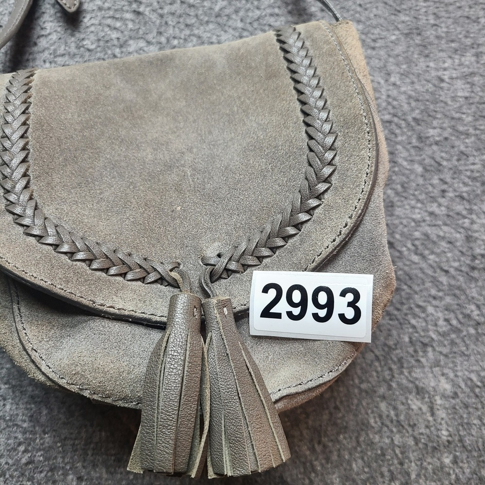 Lucky Brand Suede Tassel Fringe Crossbody Bag Gray Boho - Picture 6 of 6